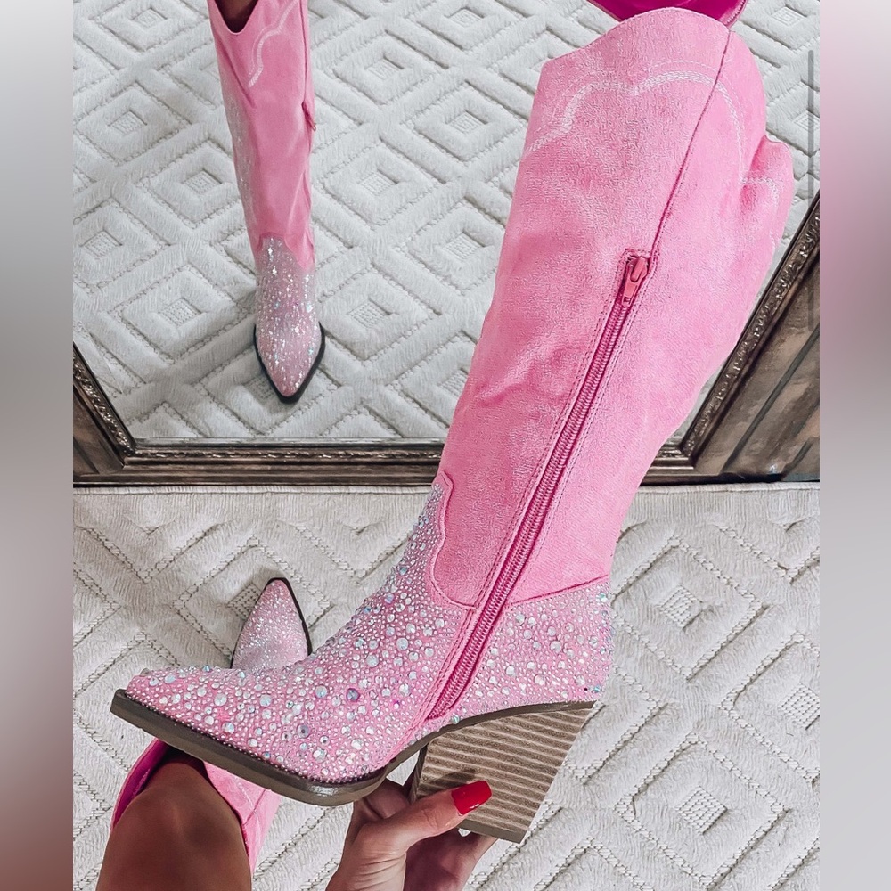 Suede Rhinestone Cowgirl Boots